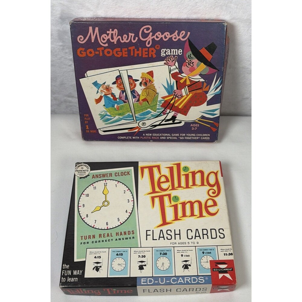Vintage Mother Goose Go-Together Game & Telling Time Flash Cards